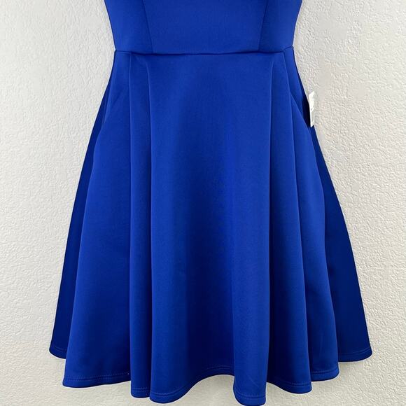 Teeze Me Royal Blue Off The Shoulder Pleated Fit & Flare Dress XS Junior 1 NWT - Picture 7 of 15